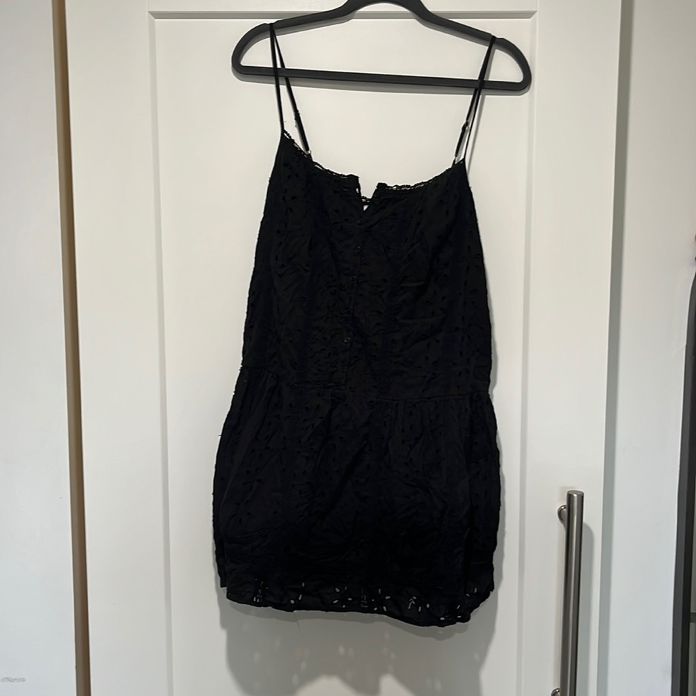 Joie mini sundress. Black embroidered fabric.  Button detail in the front.